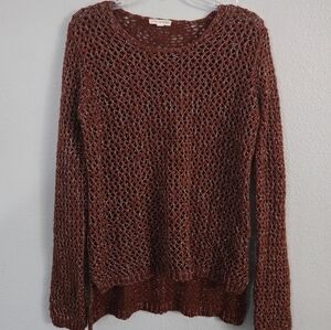 Dark Ruby Red Open Knit See Through Sweater Top